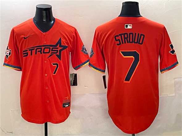 Men%27s Houston Astros #7 C.J. Stroud Orange 2025 City Connect With Texas Patch Limited Stitched Jersey->houston astros->MLB Jersey